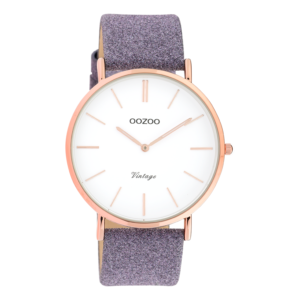 Rose gold coloured OOZOO watch with violet leather strap - C20152