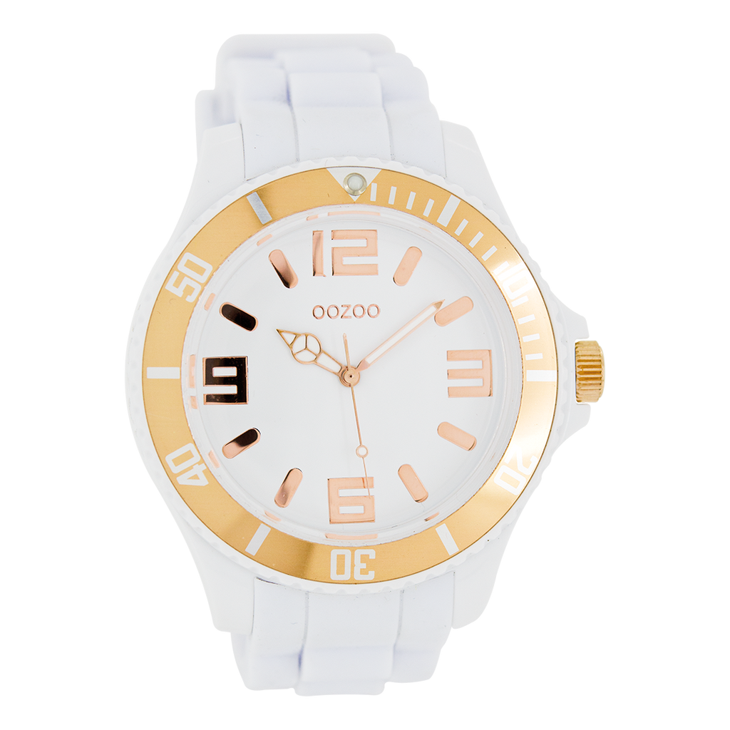 White OOZOO watch with white rubber strap - C4161