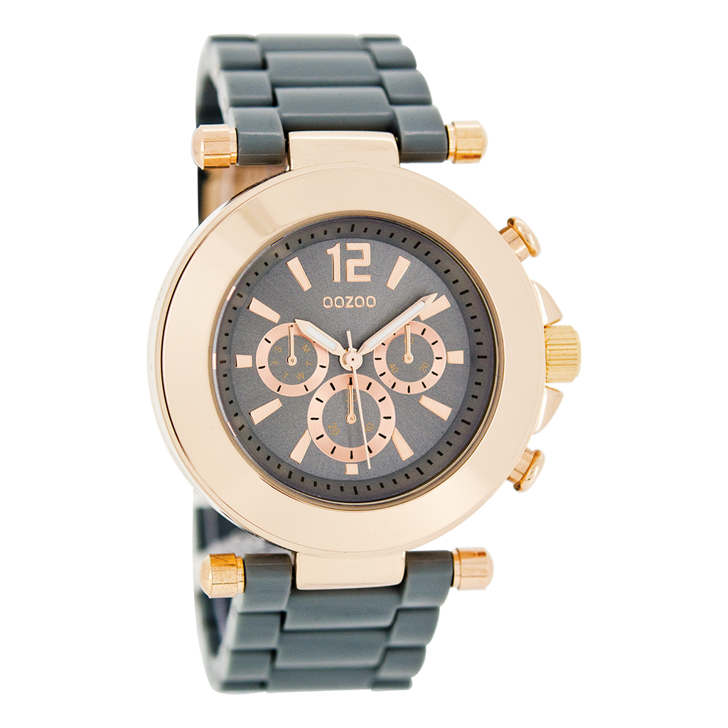 Rose gold coloured OOZOO watch with grey plastic watch strap - C4883