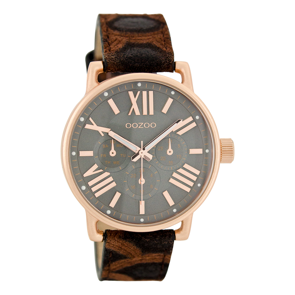 Rose gold coloured OOZOO watch with brown  leather strap - C7189