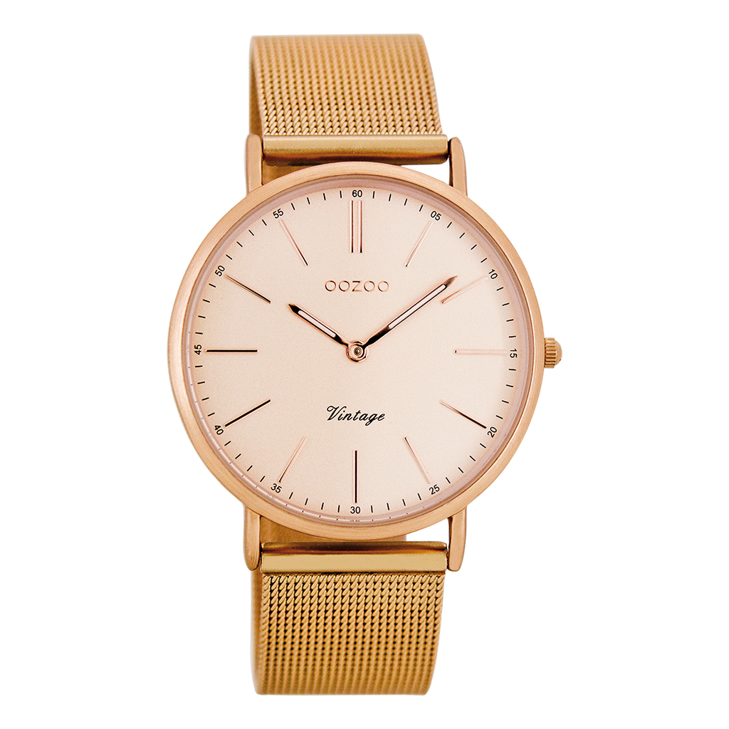 Rosé goudkleurige OOZOO horloge met metalen mesh armband - C7399