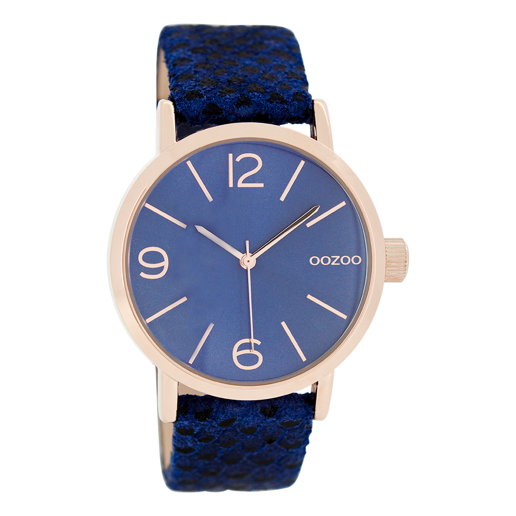 Rose gold coloured OOZOO watch with dark blue  leather strap - C7577