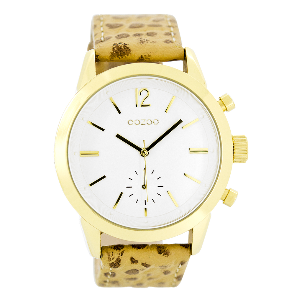 Gold coloured OOZOO watch with camel leather strap - C8011