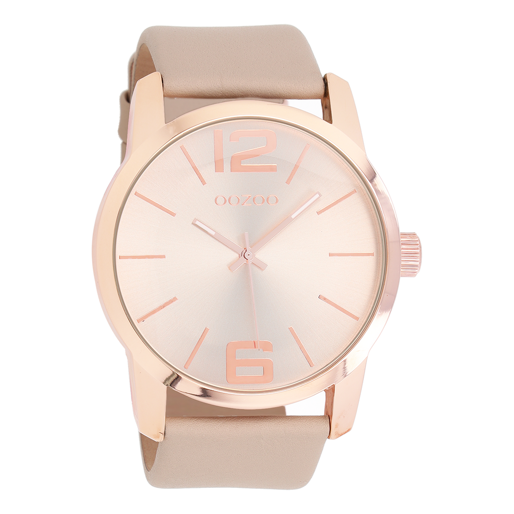 Rose gold coloured OOZOO watch with beige leather strap - C8035