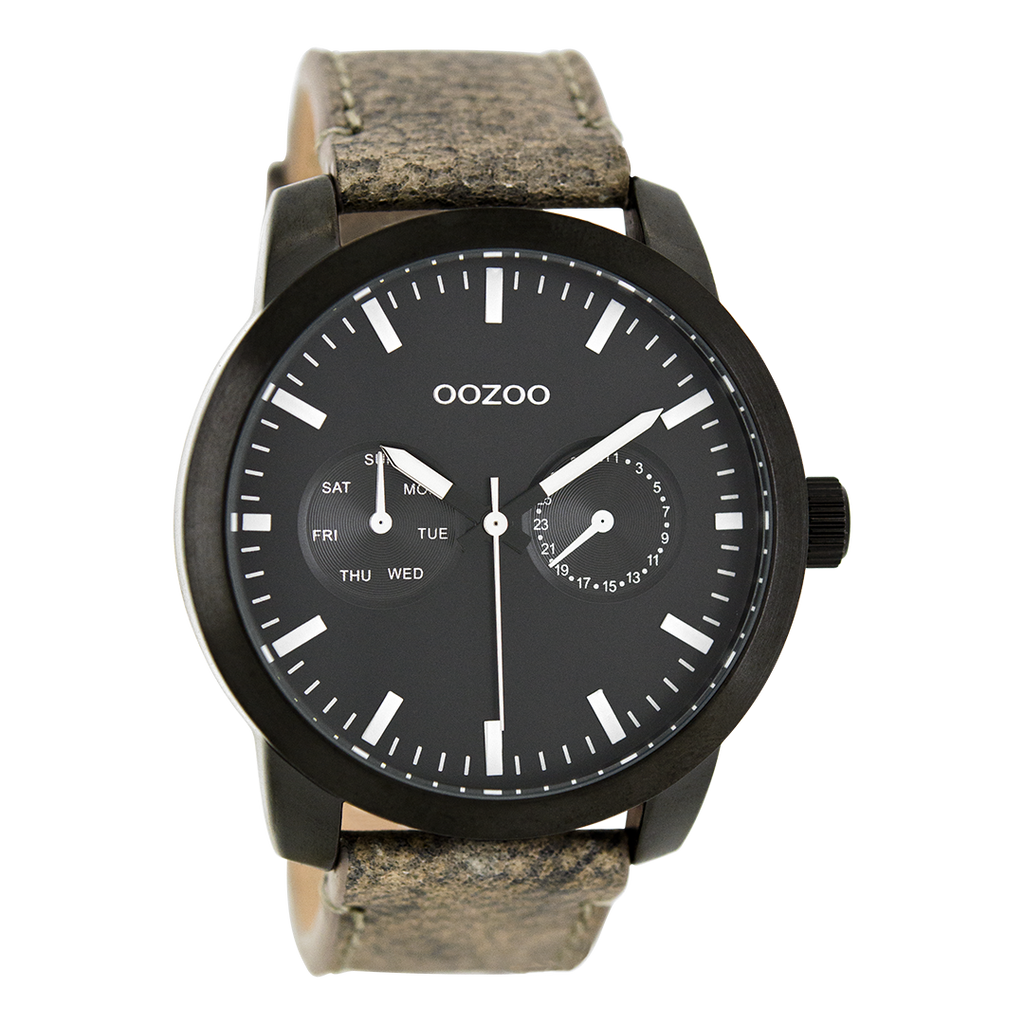 Black OOZOO watch with grey leather strap - C8257