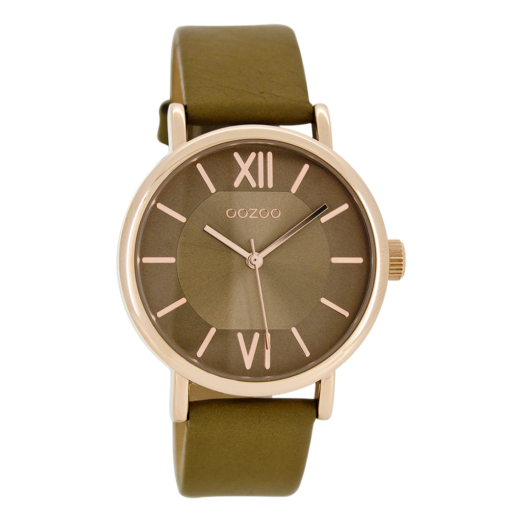 Rose gold coloured OOZOO watch with beige leather strap - C8321