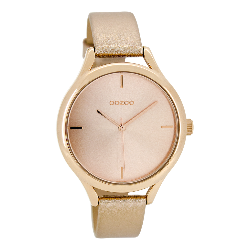 Rose gold coloured OOZOO watch with rose gold coloured leather strap - C8347