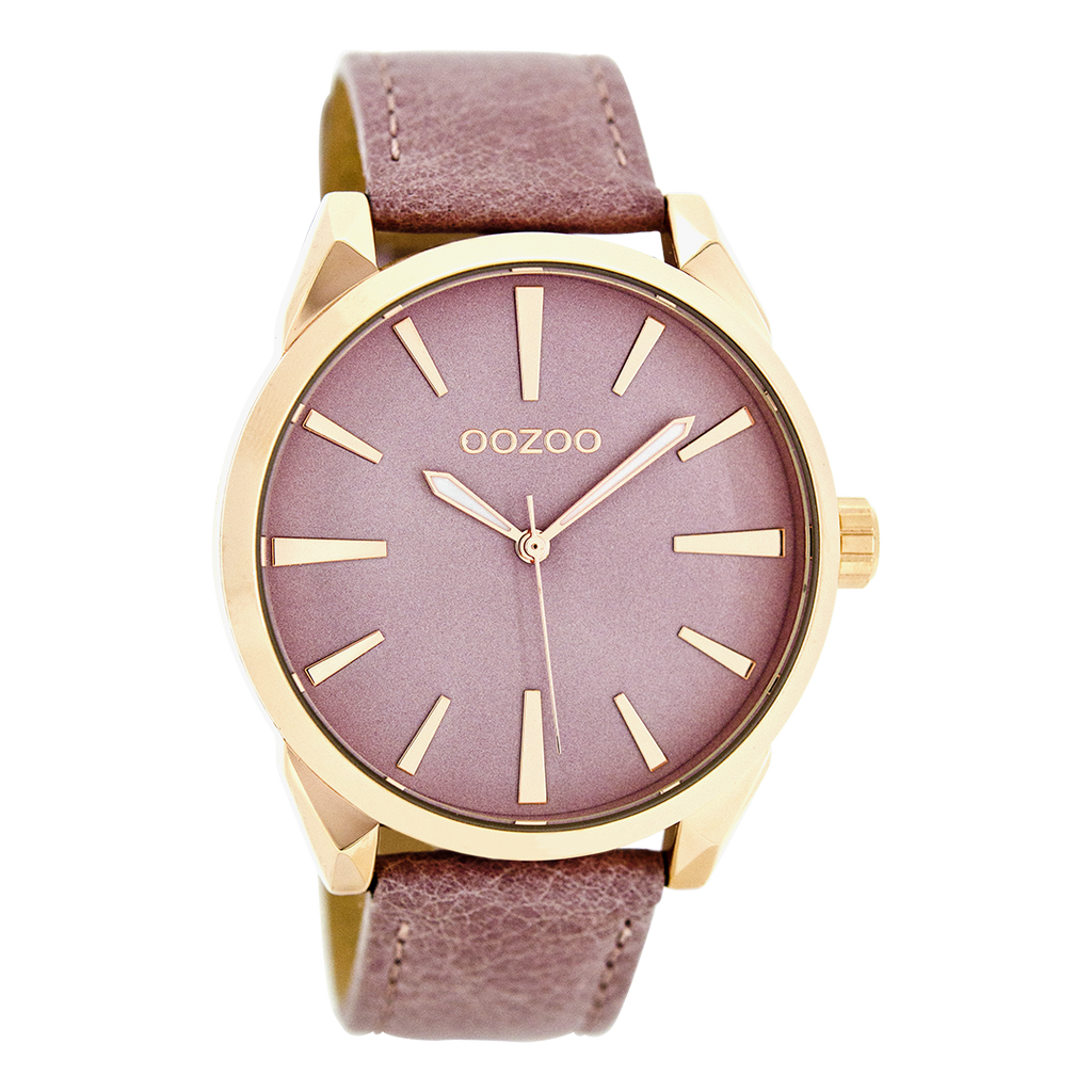 Rose gold coloured OOZOO watch with dark pink leather strap - C8362