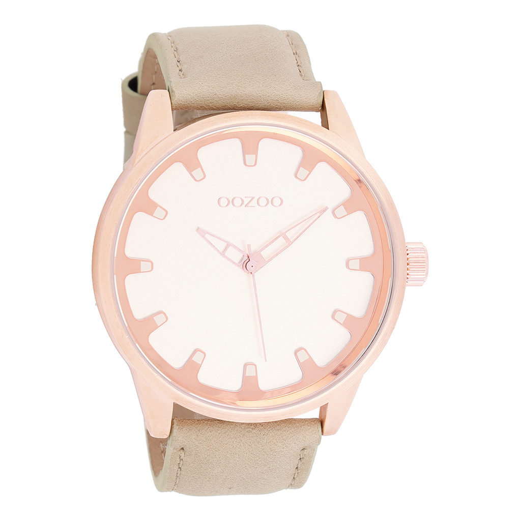 Rose gold coloured OOZOO watch with sand leather strap - C8545