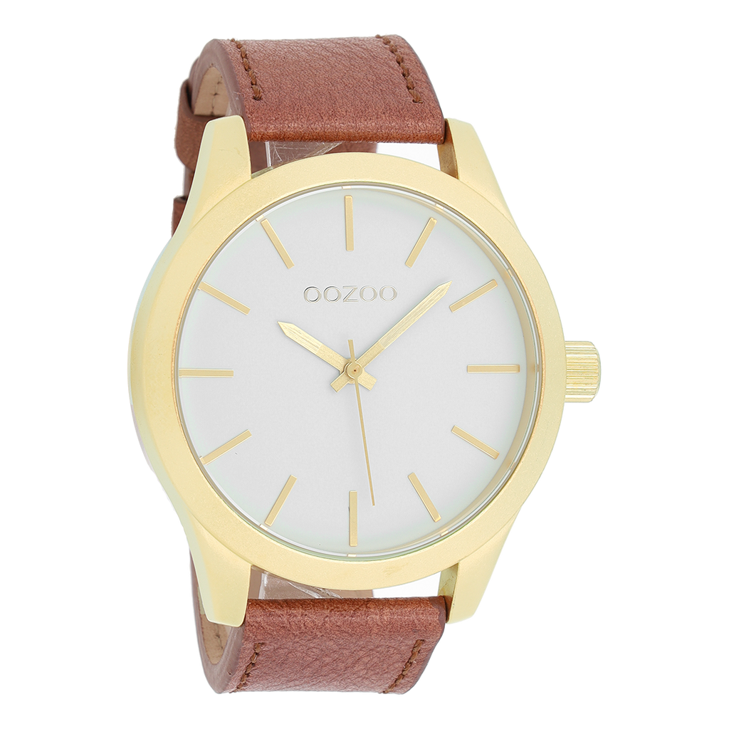 Gold coloured OOZOO watch with brown  leather strap - C8557