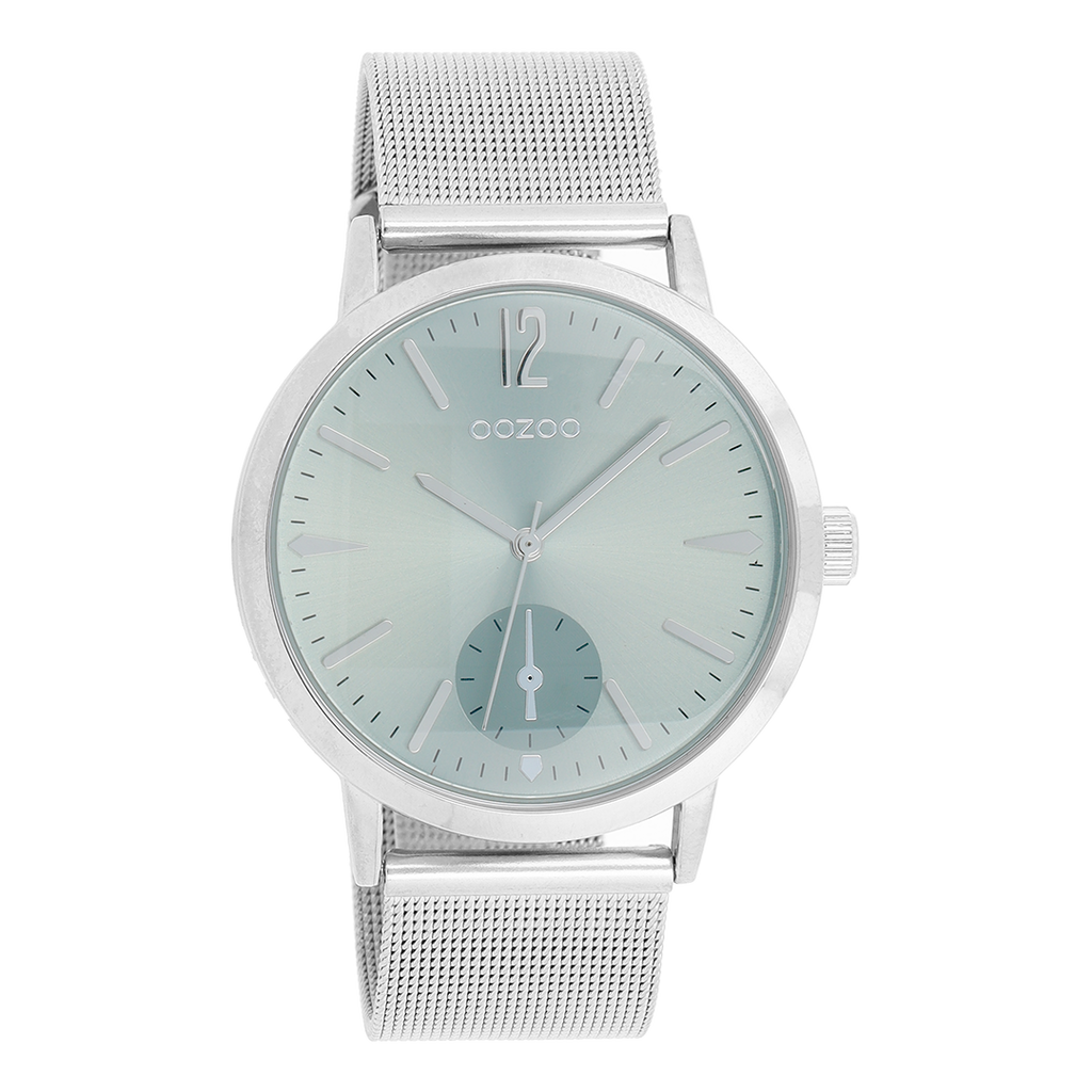 Silver coloured OOZOO watch with silver coloured metal mesh bracelet - C8611