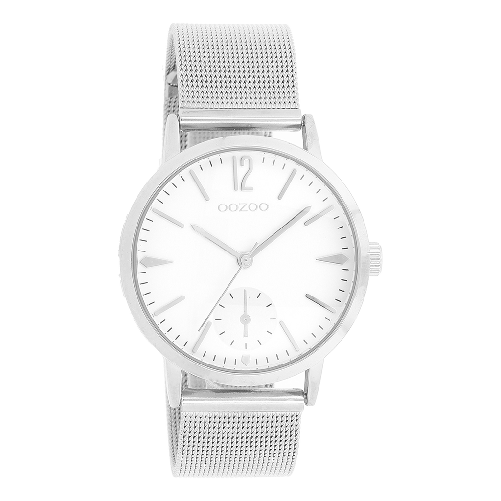 Silver coloured OOZOO watch with silver coloured metal mesh bracelet - C8615