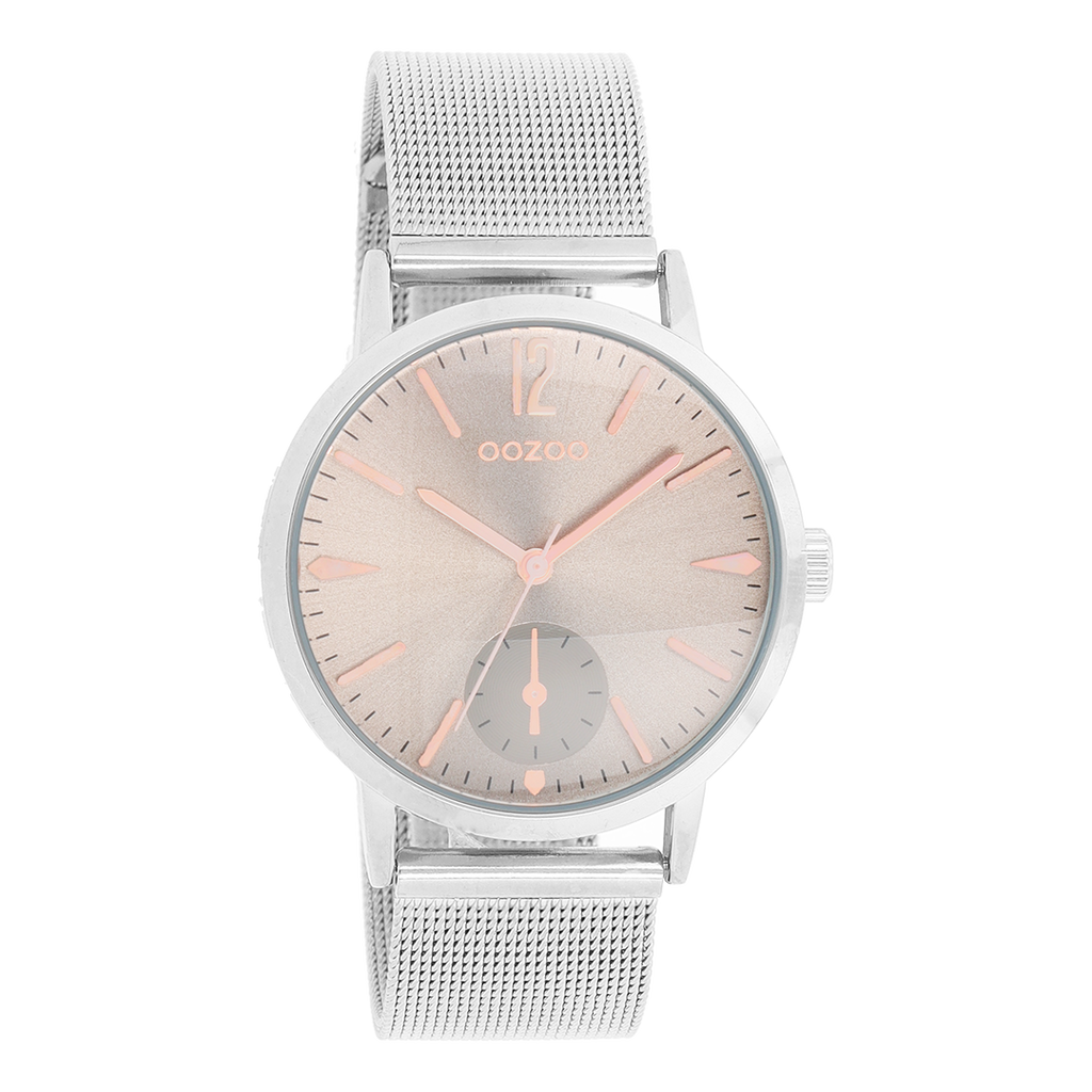 Silver coloured OOZOO watch with silver coloured metal mesh bracelet - C8617