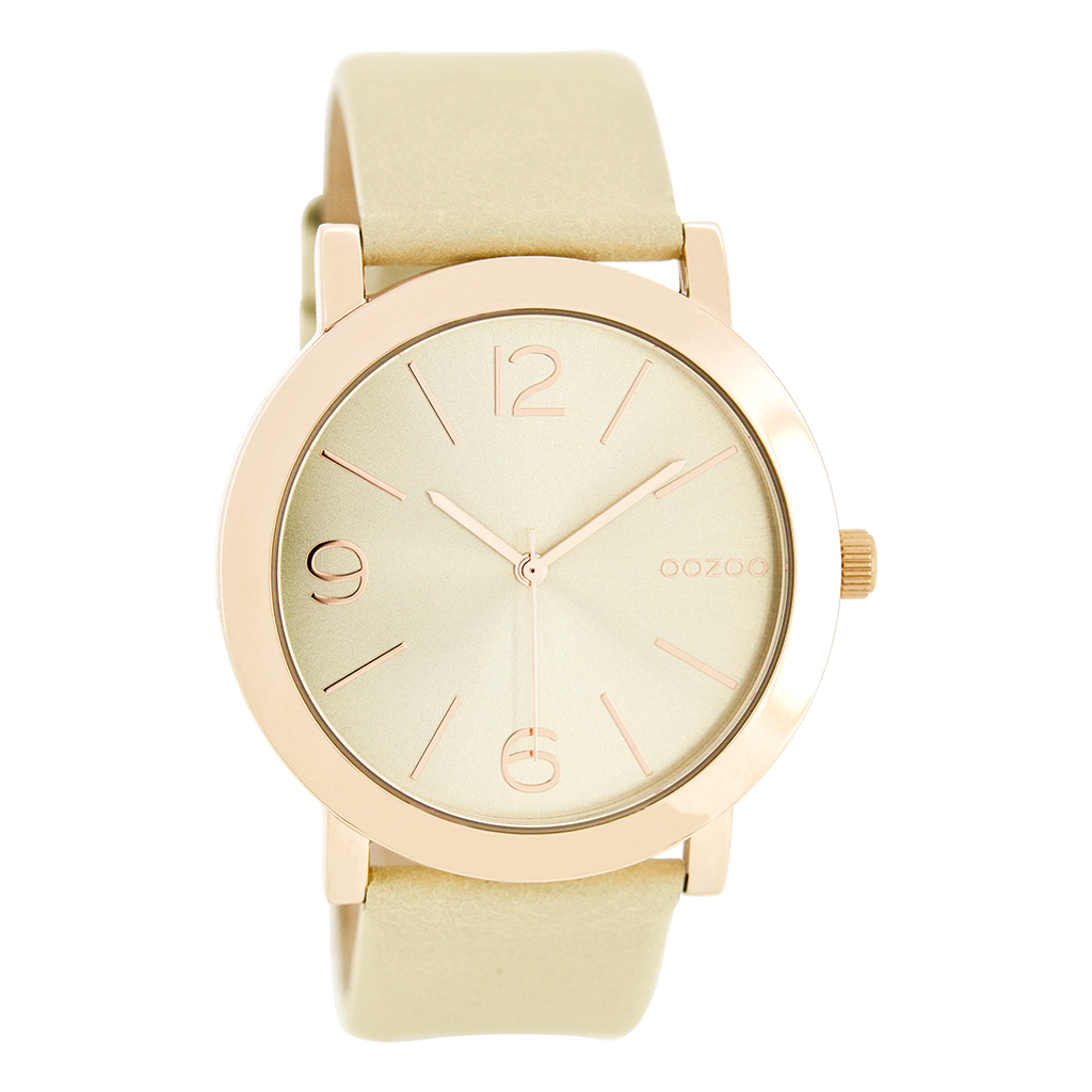 Rose gold coloured OOZOO watch with sand leather strap - C8710