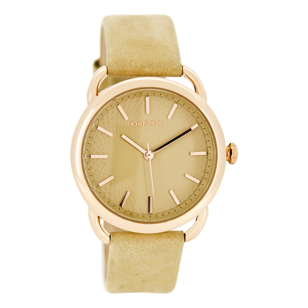 Rose gold coloured OOZOO watch with camel leather strap - C8717