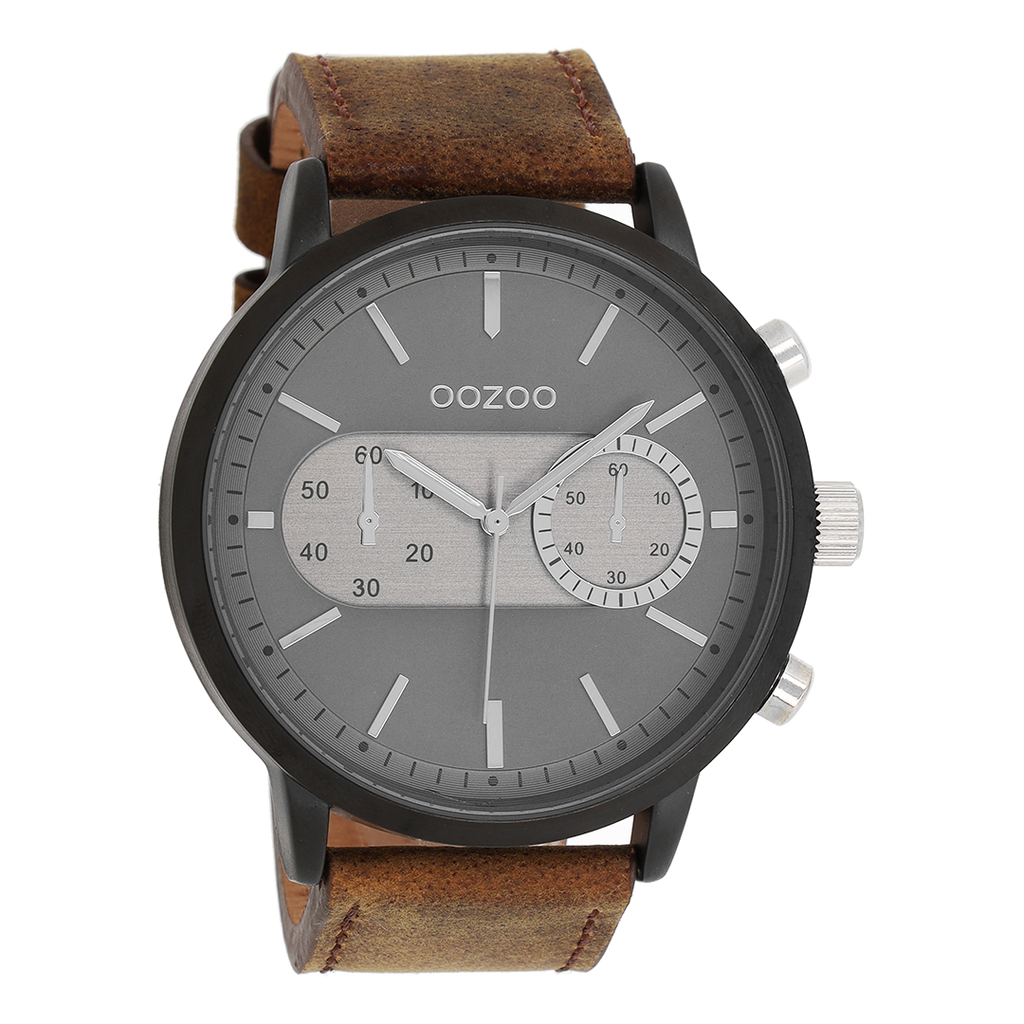 Black OOZOO watch with brown  leather strap - C9057