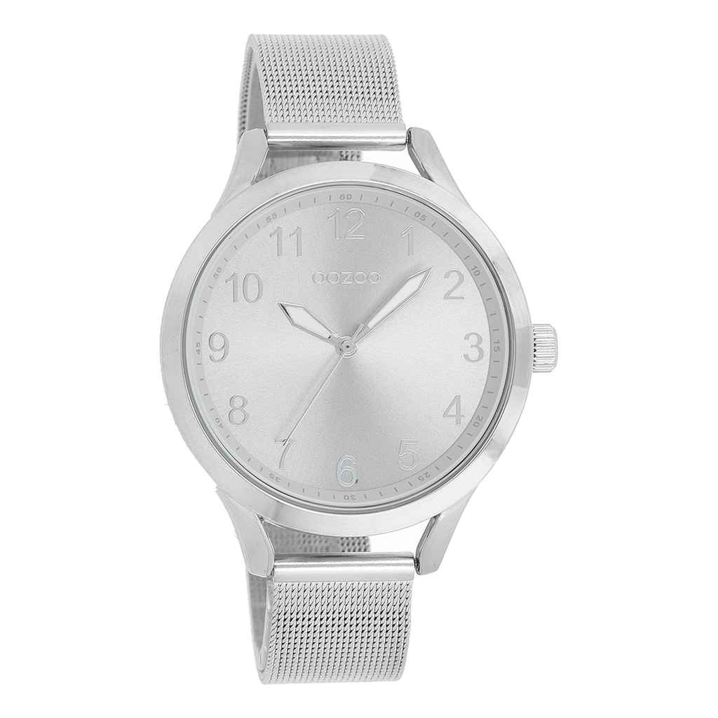 Silver coloured OOZOO watch with silver coloured metal mesh bracelet - C9115