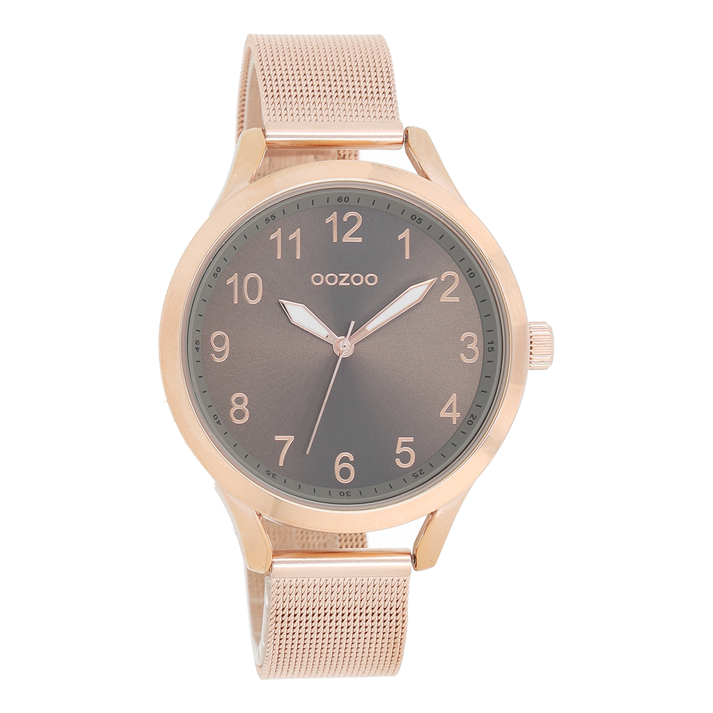 Rose gold coloured OOZOO watch with rose gold coloured metal mesh bracelet - C9117