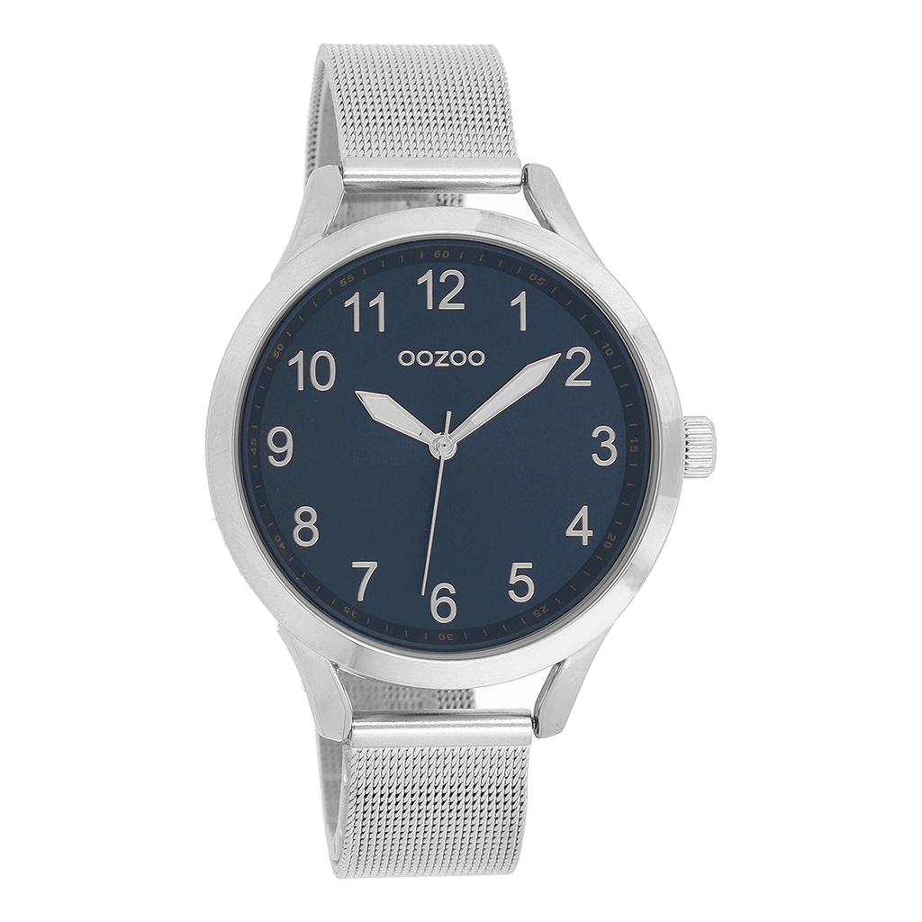 Silver coloured OOZOO watch with silver coloured metal mesh bracelet - C9118