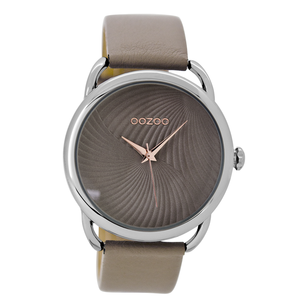 Silver coloured OOZOO watch with taupe leather strap - C9162