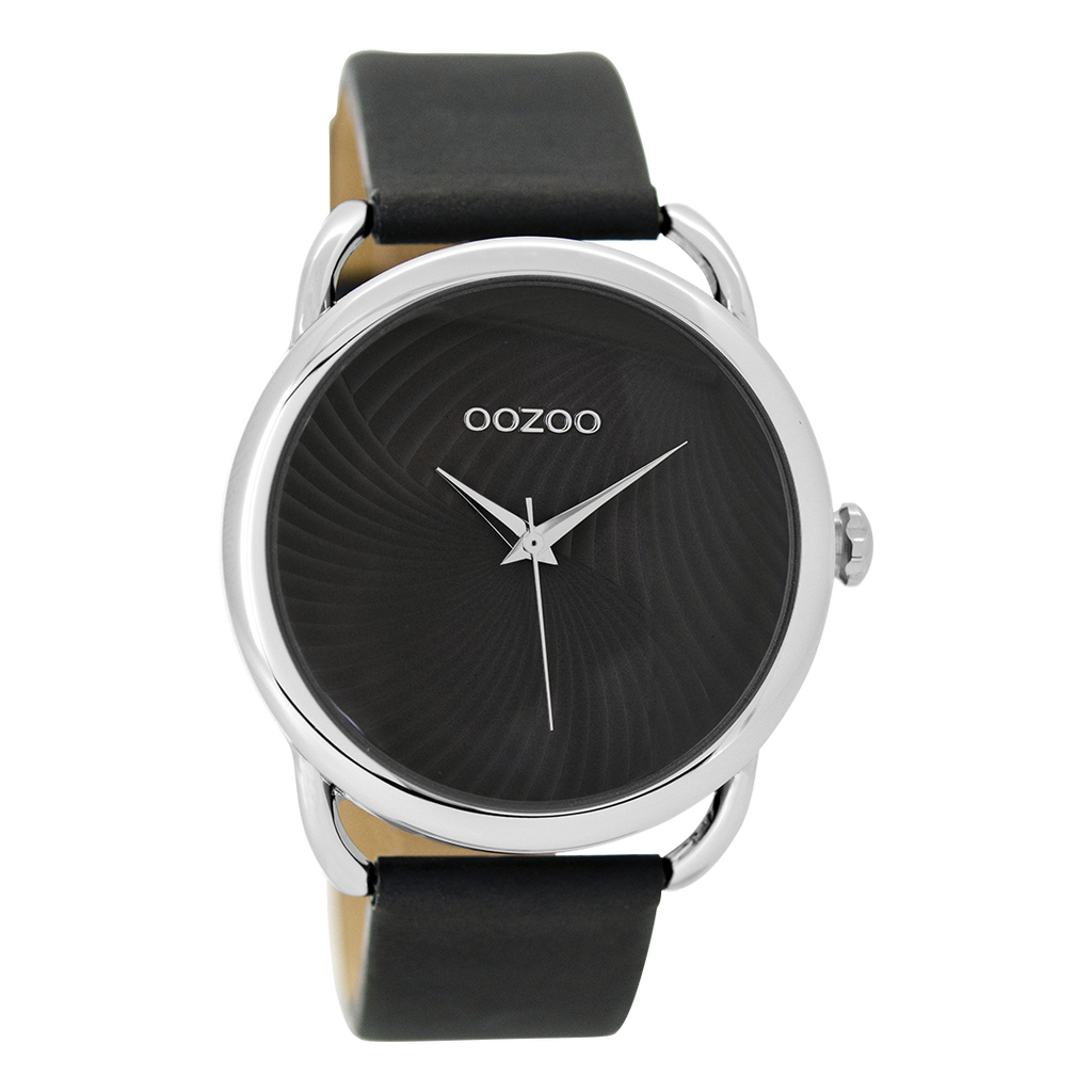 Silver coloured OOZOO watch with elephant grey leather strap - C9163