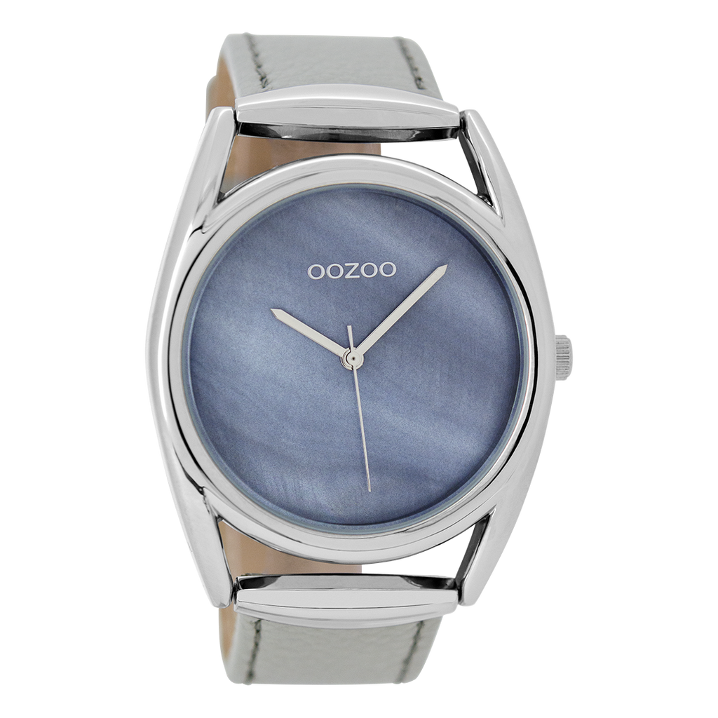 Silver coloured OOZOO watch with stone grey leather strap - C9165