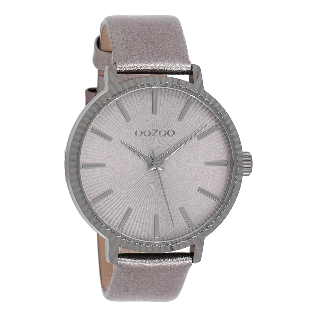 Titanium OOZOO watch with silver coloured leather strap - C9198