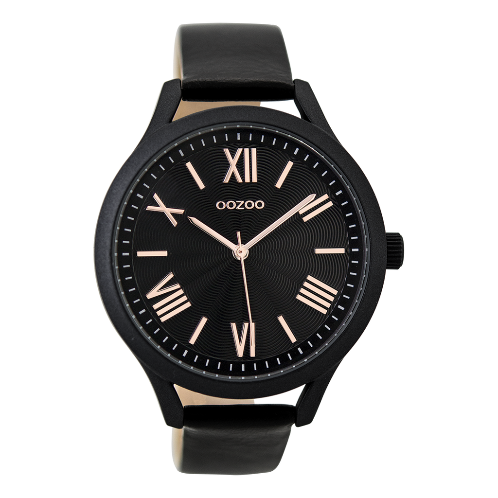 Black OOZOO watch with black leather strap - C9479