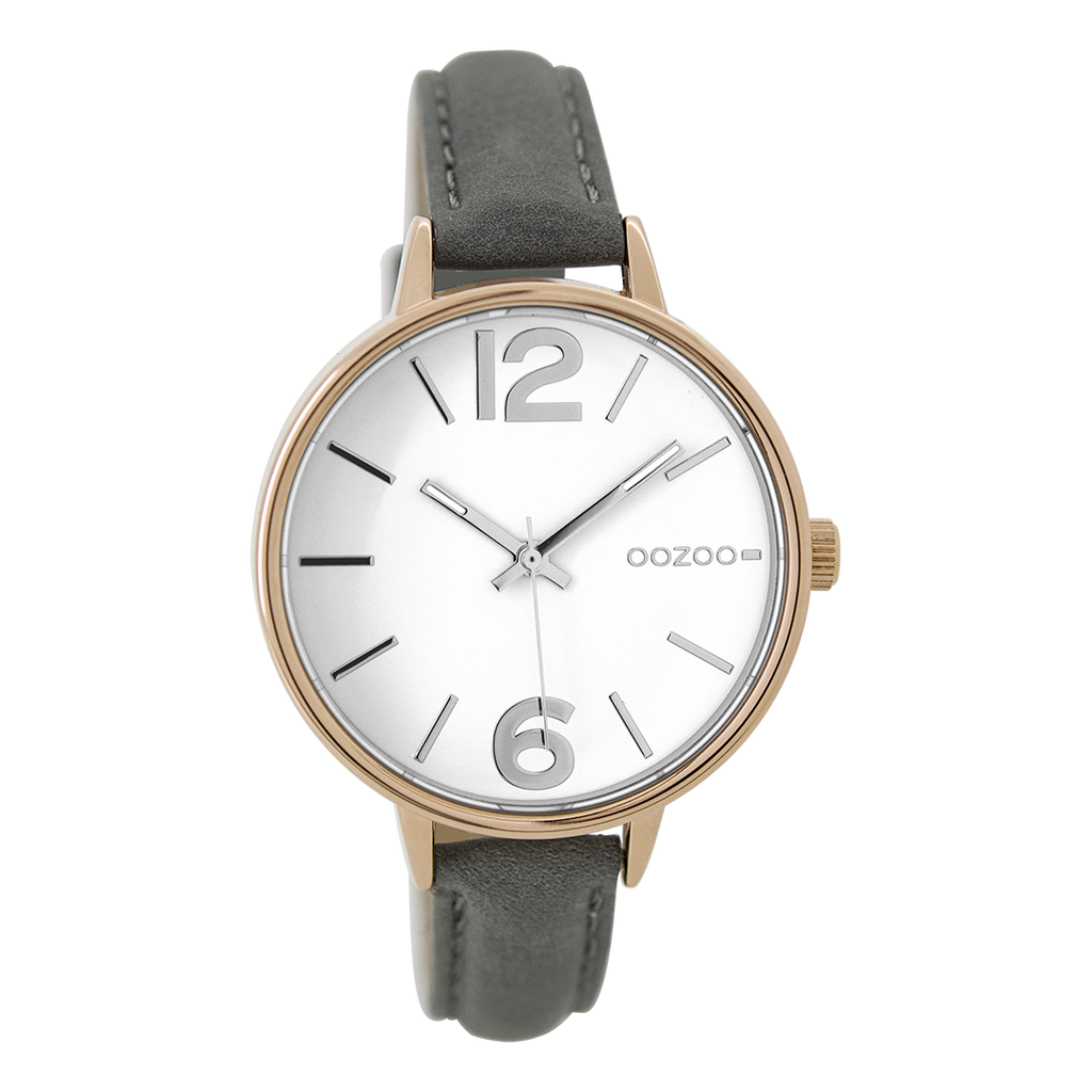 Rose gold coloured OOZOO watch with elephant grey leather strap - C9483