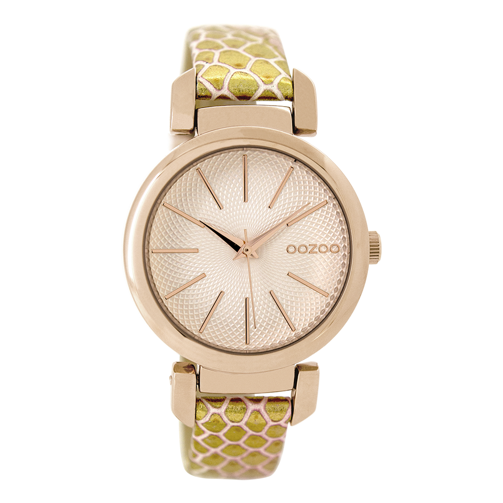 Rose gold coloured OOZOO watch with gold coloured leather strap - C9487