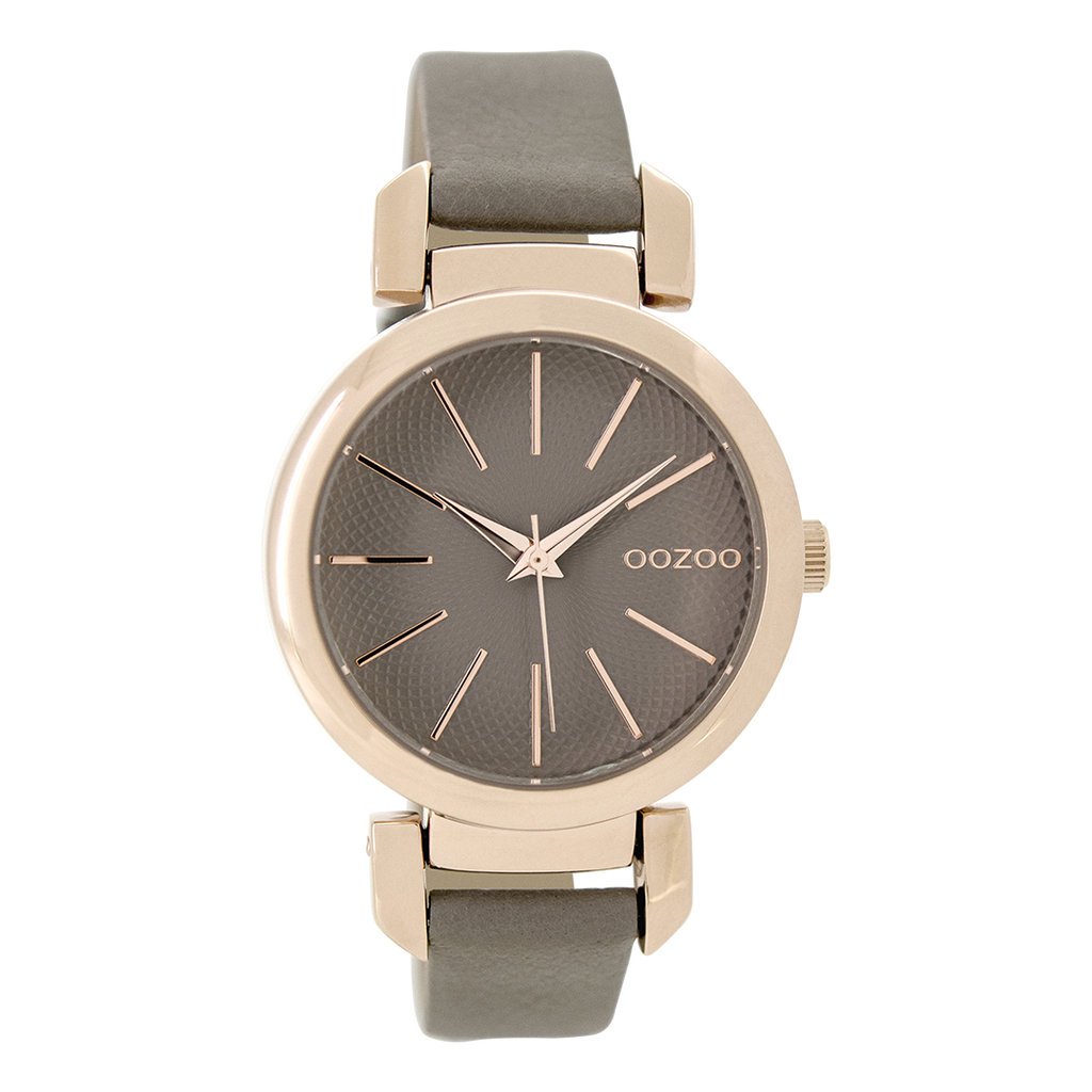 Rose gold coloured OOZOO watch with taupe leather strap - C9488