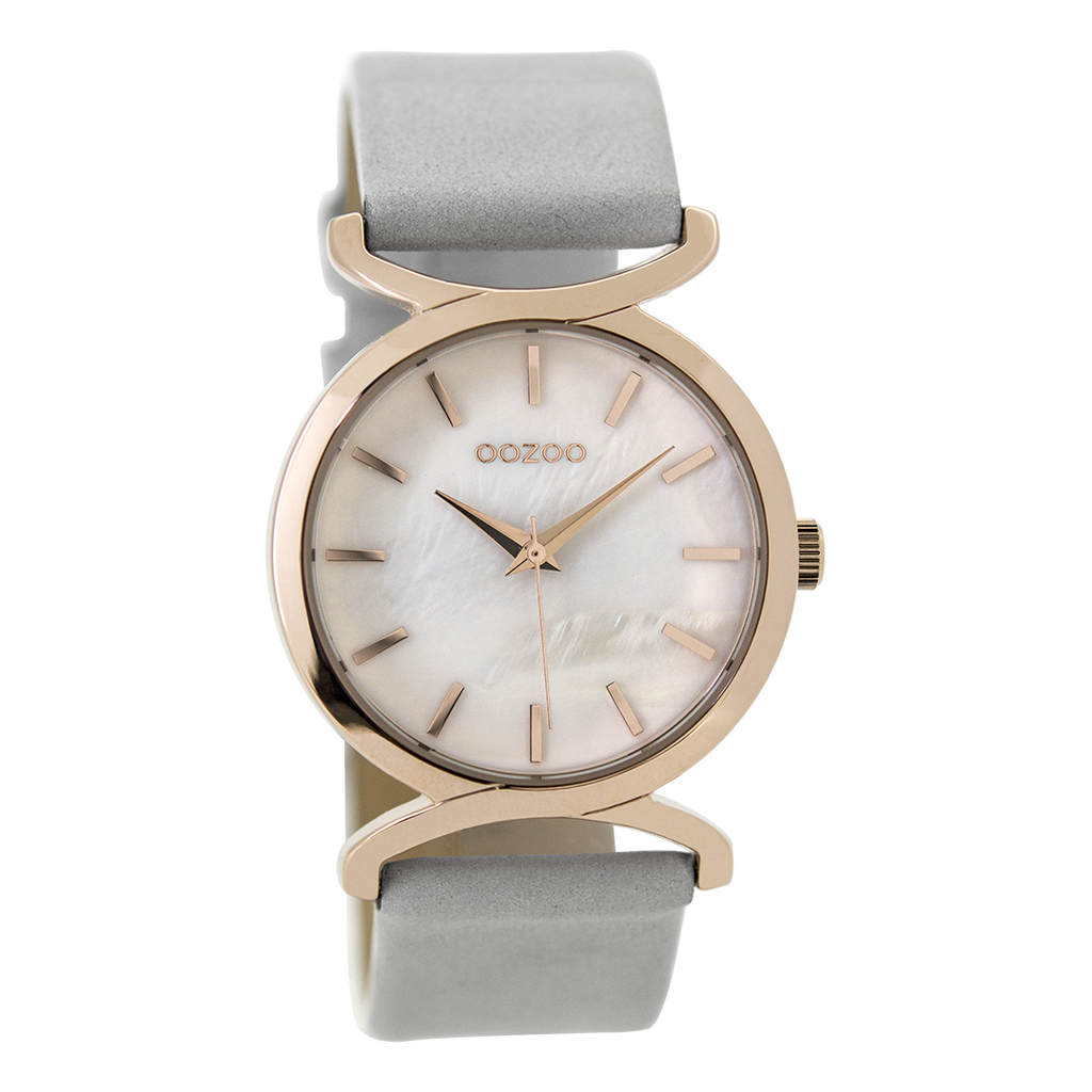 Rose gold coloured OOZOO watch with stone grey leather strap - C9528