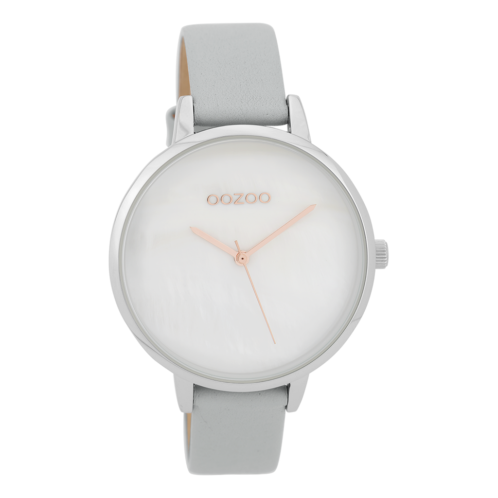 Silver coloured OOZOO watch with stone grey leather strap - C9585