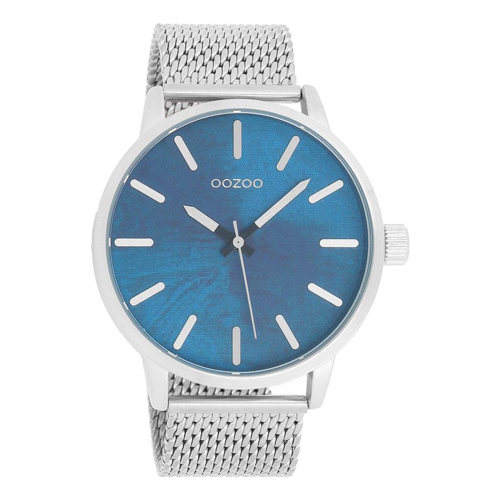 Silver coloured OOZOO watch with silver coloured metal mesh bracelet - C9656