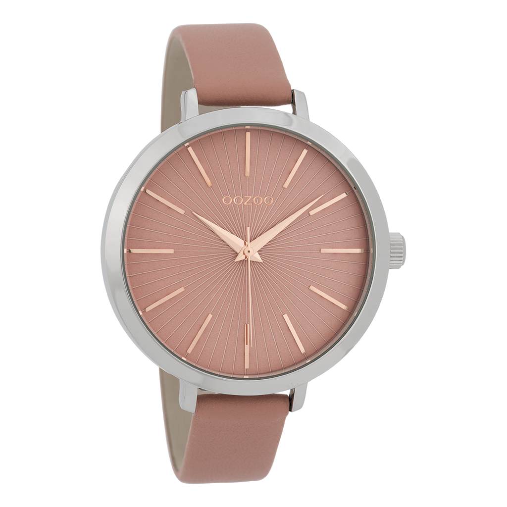 Silver coloured OOZOO watch with warm pink  leather strap - C9672