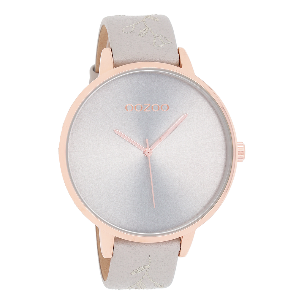 Rose gold coloured OOZOO watch with light grey leather strap - C9715