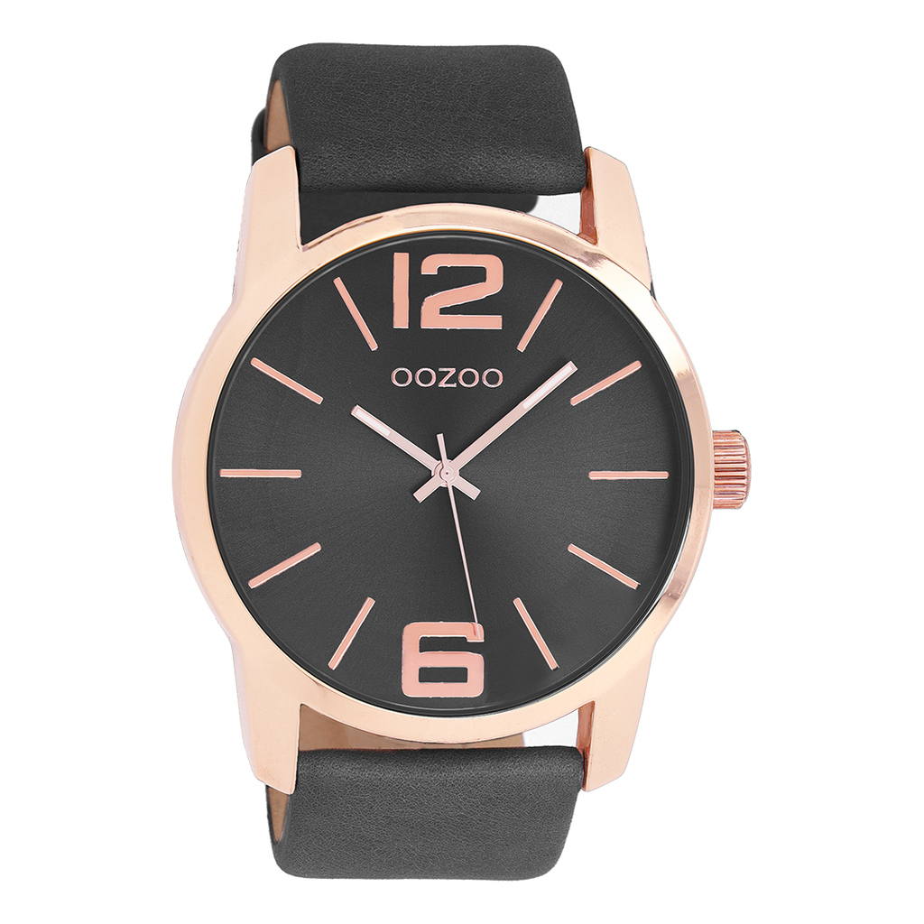 Rose gold coloured OOZOO watch with black leather strap - C9734