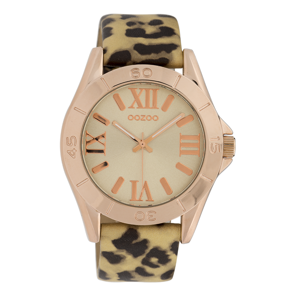 Rose gold coloured OOZOO watch with multicolor leather strap - C9783