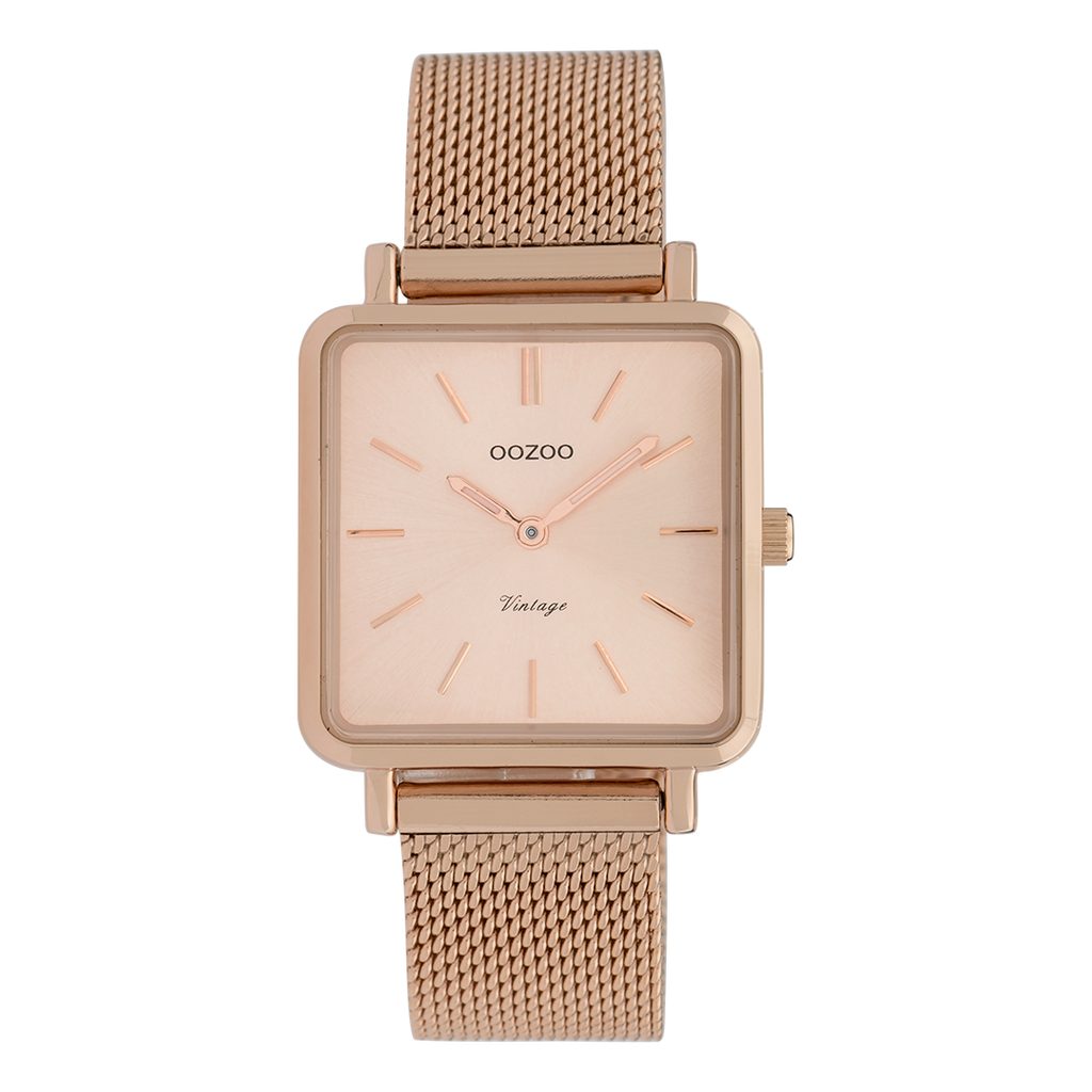 Rose gold coloured OOZOO watch with metal mesh bracelet - C9847